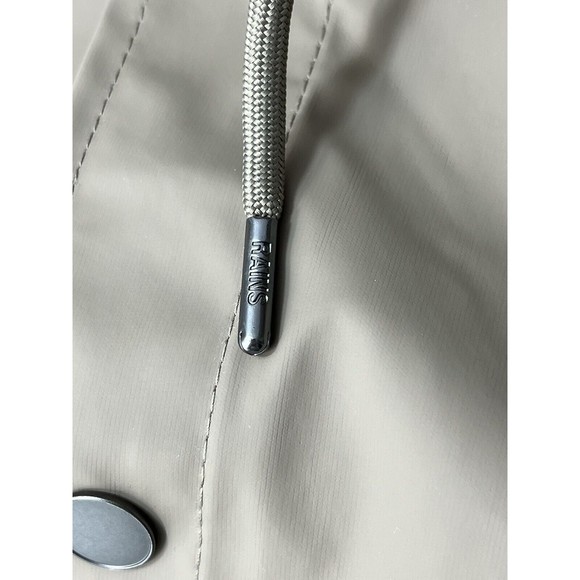 RAINS Brand Unisex Sz Large Classic Taupe Long Waterproof Rain Jacket Snap Front - Picture 12 of 15